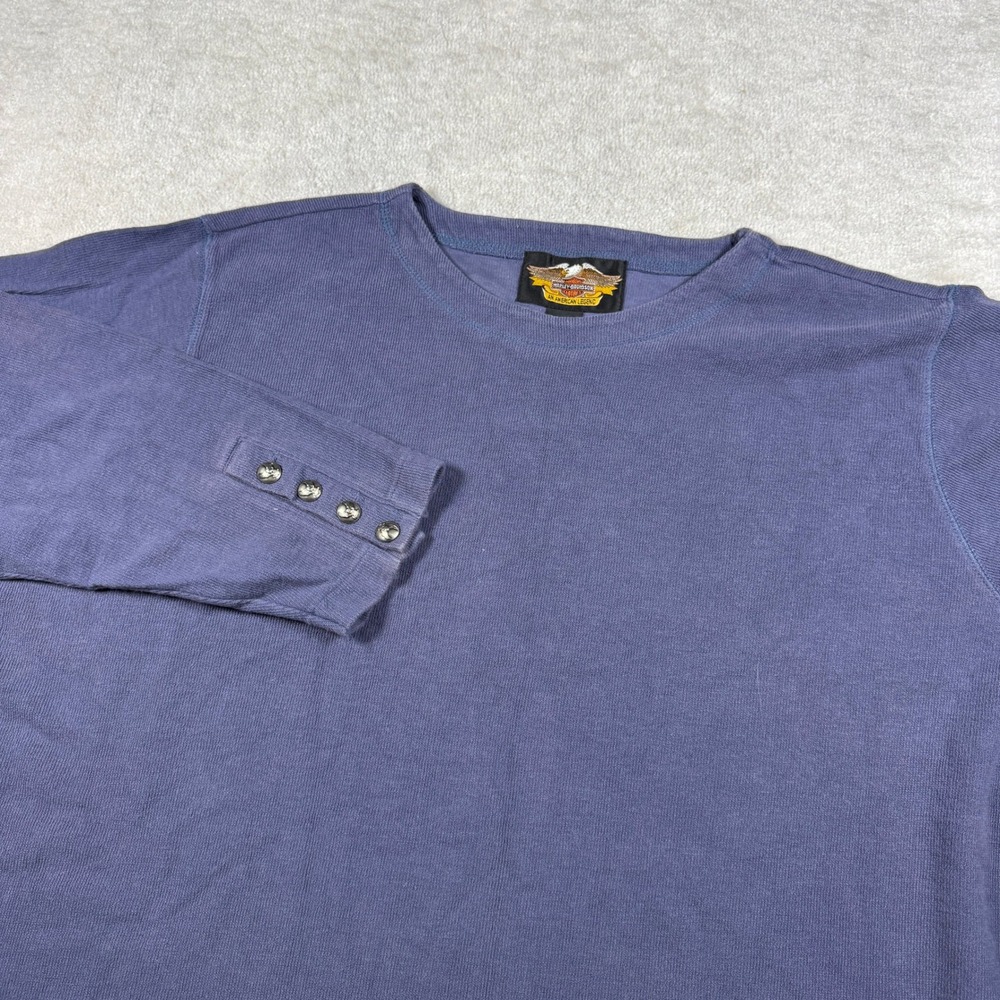 Harley-Davidson Shirt Womens 1W Blue Purple Ribbed Long Sleeve Button Cuff Top